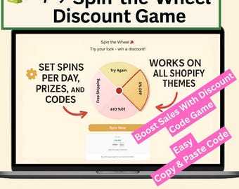 Shopifyスピンホイールゲーム、カスタムコード（アプリなし）（即時ダウンロード）