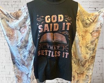 Upcycled Boho Tunic, Faith Graphic Tee, Scarf Sleeves, Plus Size One Size