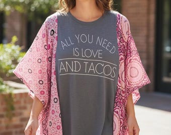 Upcycled Boho T-shirt, Floral Scarf Sleeves, Plus Size Tunic