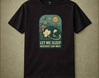 Let Me Sleep Mischief Can Wait Opossum Shirt Sleepy Possum Dark Humor Funny Animal Vintage Retro Graphic Tee Gift