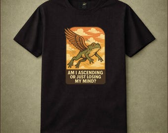 Am I Ascending Or Just Losing My Mind Flying Frog Shirt Surreal Animal Humor Trippy Weird Vintage Graphic Tee Funny Gift