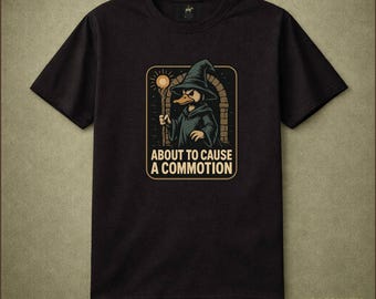 About to Cause a Commotion Duck Wizard Shirt Vintage Humor Magical Fantasy Tee Funny Gift for Fans of Quirky Animal Humor