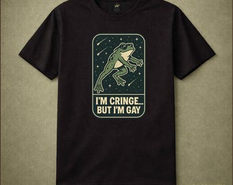 I'm Cringe But I'm Gay Leaping Frog Shirt Retro Humor Chaotic Self-Expression Funny Lgbtq Gift Playful Confidence Graphic Tee Night Sky