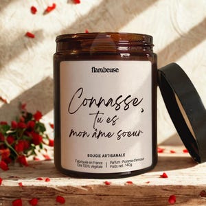 Vela perfumada con mensaje humorístico "Perra, eres mi alma gemela" - 5 aromas a elegir - Vela en frasco de vidrio ámbar y su tapa