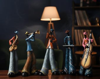 Resin Jazz Musician Figurine – Vintage-Style Jazz Band Sculpture for Home, TV Cabinet & Bookshelf Decor