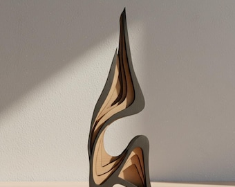 Sculpture abstraite minimaliste en bois noir – Déco de bureau moderne