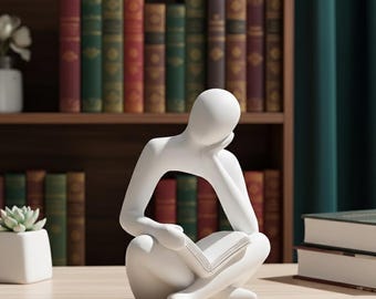 Abstract Reading Figure Bookend – Minimalist Resin Sculpture, Book Lover Gift