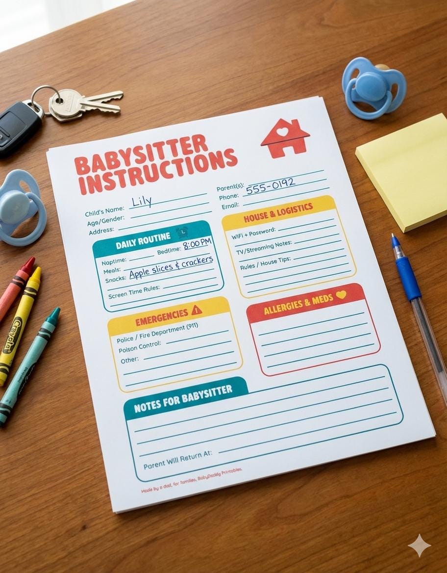 Nanny Checklist.pdf Babysitter Instructions Printable, Nanny Info Sheet, Date Night ...