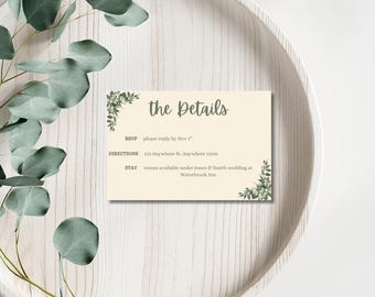 Wedding Details Card Template Printable Editable Wedding Info Card Modern Minimalist Wedding Stationery Digital Download