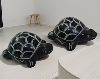 Conjunto de tortugas de esteatita negra talladas a mano, mini figuras de tortugas de piedra de 6,35 cm, decoración Feng Shui, regalo espiritual
