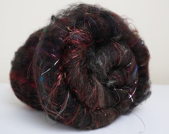 Wild Batt Zwartbles Merino Wool Sari Silk Yak Down Fiber Batts Hand Dyed 62g 2.2 oz OOAK - After the Party