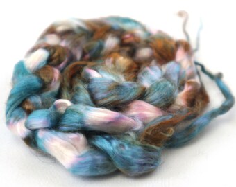 Spinning Premium Mulberry Silk Fiber Kettle Dyed Hand Dyed Top Roving 6g 0.2 oz OOAK Colorway - Copper Dragon