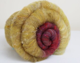 Luxury Wild Batt Superfine Merino Wool Silk Yak Camel Cashmere Fiber Batts Hand Dyed 66g 2.3 oz OOAK - Jammy Butter Cookie