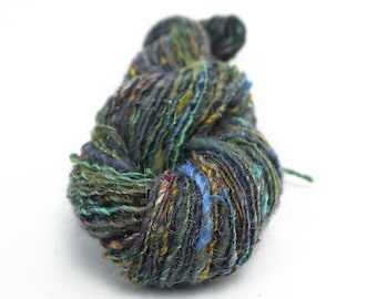 Handspun Wool Silk Sparkly Yarn Sport Weight Single ply 200 yards 182 meters 64g 2.3oz - Mossy Rocks