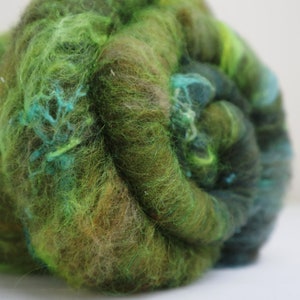 Luxury Spinning Manx Wool Silk Fiber Camel Cashmere Batts Hand Dyed 56g 2.0 oz OOAK - Poisonous Frog