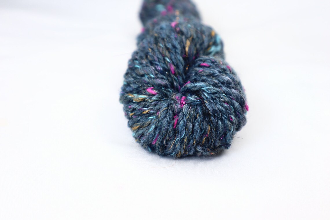 Handspun Wool Silk Art Yarn Bulky 2 ply 88 yards 80 meters