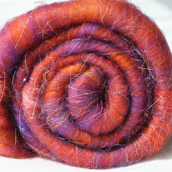Batt Merino Firestar Tussah Silk Sari Silk Angelina 1.8 oz 54g OOAK Ready to Ship International - Complement