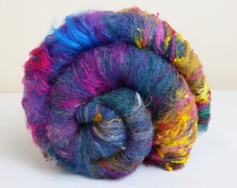 Spinning Camel Down BFL Sari Silk Noil Mixed Fiber Batts Hand Dyed 59 g 2.0 oz OOAK Colorway - Pottage 18