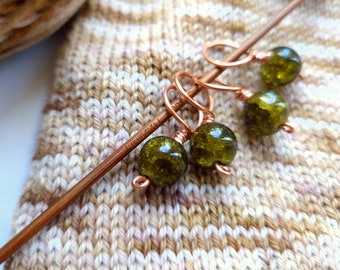 Knitting Stitch Markers - Set of 4 - Handmade Knit Notions - Green Crystal