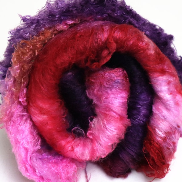 Premium Mulberry Silk Laps Fiber Kettle Dyed Hand Dyed Top Roving 39g 1.4 oz OOAK Colorway - Cyber Goth