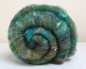 Spinning Camel Down BFL Sari Silk Noil Mixed Fiber Batts Hand Dyed 49 g 1.7 oz OOAK Colorway - Pottage 30