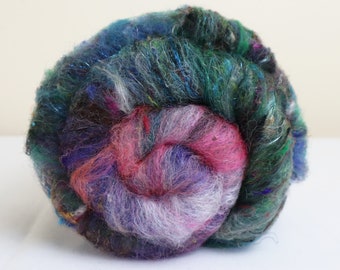 Spinning Camel Down BFL Sari Silk Noil Mixed Fiber Batts Hand Dyed 34 g 1.2 oz OOAK Colorway - Pottage 19