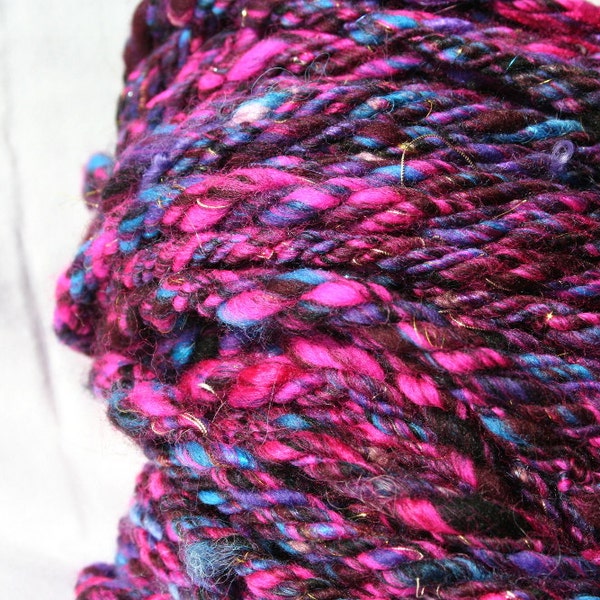 Handspun Merino Bamboo Metallic Threads Angelina Yarn, Super Bulky Yarn, 4 ply, 48 yds 43 m 186g, 6.6oz International Shipping - Electrified