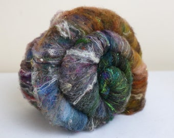 Spinning Camel Down BFL Sari Silk Noil Mixed Fiber Batts Hand Dyed 54 g 1.9 oz OOAK Colorway - Pottage 17