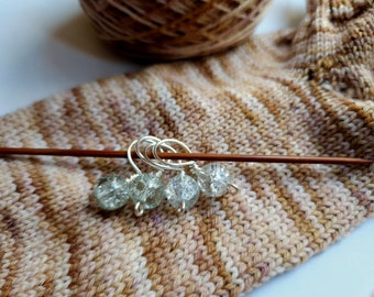 Knitting Stitch Markers - Set of 4 - Handmade Knit Notions - Clear Crystal
