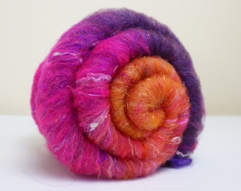 Wild Batt Ryeland Wool Sari Silk Camel Down Fiber Batts Hand Dyed 61g 2.1 oz OOAK - Evocation