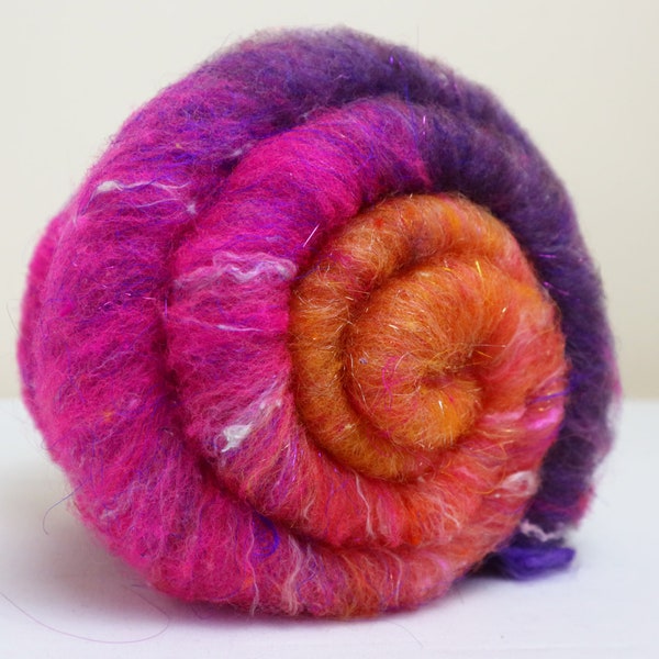 Wild Batt Ryeland Wool Sari Silk Camel Down Fiber Batts Hand Dyed 61g 2.1 oz OOAK - Evocation