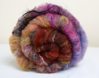 Spinning Camel Down BFL Sari Silk Noil Mixed Fiber Batts Hand Dyed 63 g 2.1 oz OOAK Colorway - Pottage 32