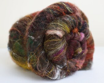 Spinning Camel Down BFL Sari Silk Noil Mixed Fiber Batts Hand Dyed 53 g 1.8 oz OOAK Colorway - Pottage 15