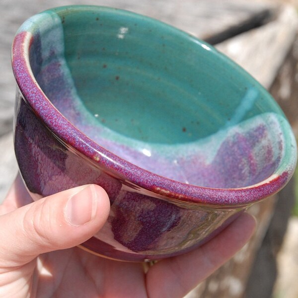 Small Prep Bowl, Hand thrown Pottery, purple and turquoise glaze, dishwasher and microwave safe