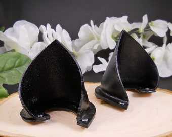 Painted Black Leather Cat Ears/ BDSM Cosplay Kitten Pet Play Furry Goth LARP Fairy Neko Fantasy Witch Magic Halloween Hair Fashion