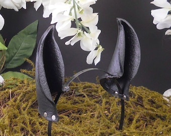 Premium Black Leather Pony Ears Cosplay LARP Pet Play Headband