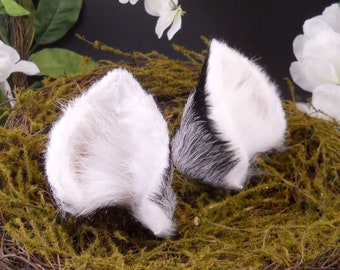 Silver Gray Fox Ears Fur Leather Realistic Cosplay Kitten Pet Play Furry Goth LARP Fairy Kitsune Headband
