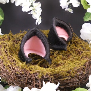 Black Cat Ears Leather Fur Realistic Cosplay Kitten Pet Play Furry Goth LARP Neko Headband