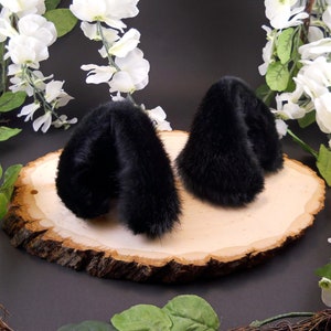 Fluffy Black Wolf Ears Leather/ Realistic Cosplay Kitten Pet Play Furry Pastel Goth LARP Fairy Neko Fantasy Witch Magic Halloween Fashion image 1