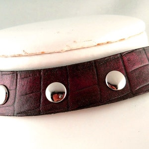 Shimmering Black Cherry with Silver Studs Leather Collar Choker Necklace Goth Punk Cosplay Rocker Fashion Wear image 5