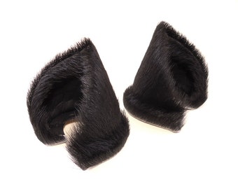 Black Cat Ears Fur Leather Realistic Cosplay Kitten Pet Play Furry Goth LARP Neko Headband