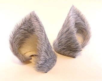 Silver Gray Wolf Dog Ears Fur Leather/ Realistic Cosplay Pet Play Furry Pastel Goth LARP Fairy Neko Fantasy Witch Magic Halloween Fashion