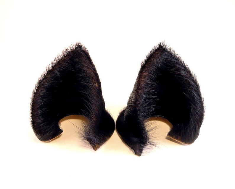 Sleek Black Cat Ears Fur Leather/ Realistic Cosplay Kitten Pet | Etsy