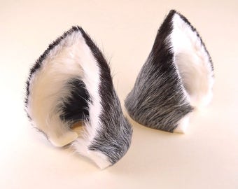 Silver Gray Fox Ears Leather Fur Realistic Cosplay Pet Play Furry Goth LARP Fairy Neko Headband