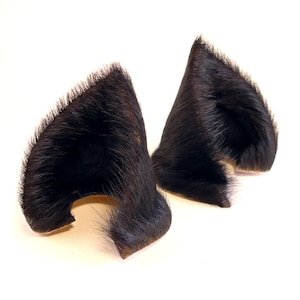 Black Cat Ears Fur Leather Realistic Cosplay Kitten Pet Play Furry Goth LARP Neko Headband