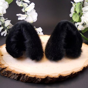 Fluffy Black Wolf Ears Leather/ Realistic Cosplay Kitten Pet Play Furry Pastel Goth LARP Fairy Neko Fantasy Witch Magic Halloween Fashion image 2