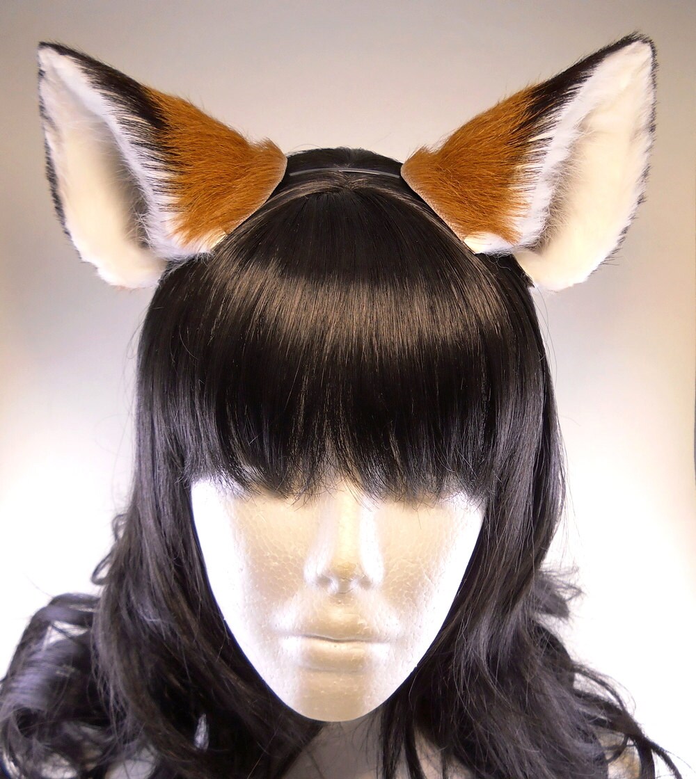 Fox Ears Leather Fur Realistic Cosplay Pet Play Furry Goth LARP Fairy ...