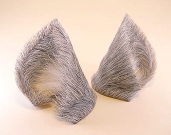 Silver Gray Wolf Dog Ears Leather Fur Realistic Cosplay Puppy Pet Play Furry Goth LARP Fairy Neko Headband