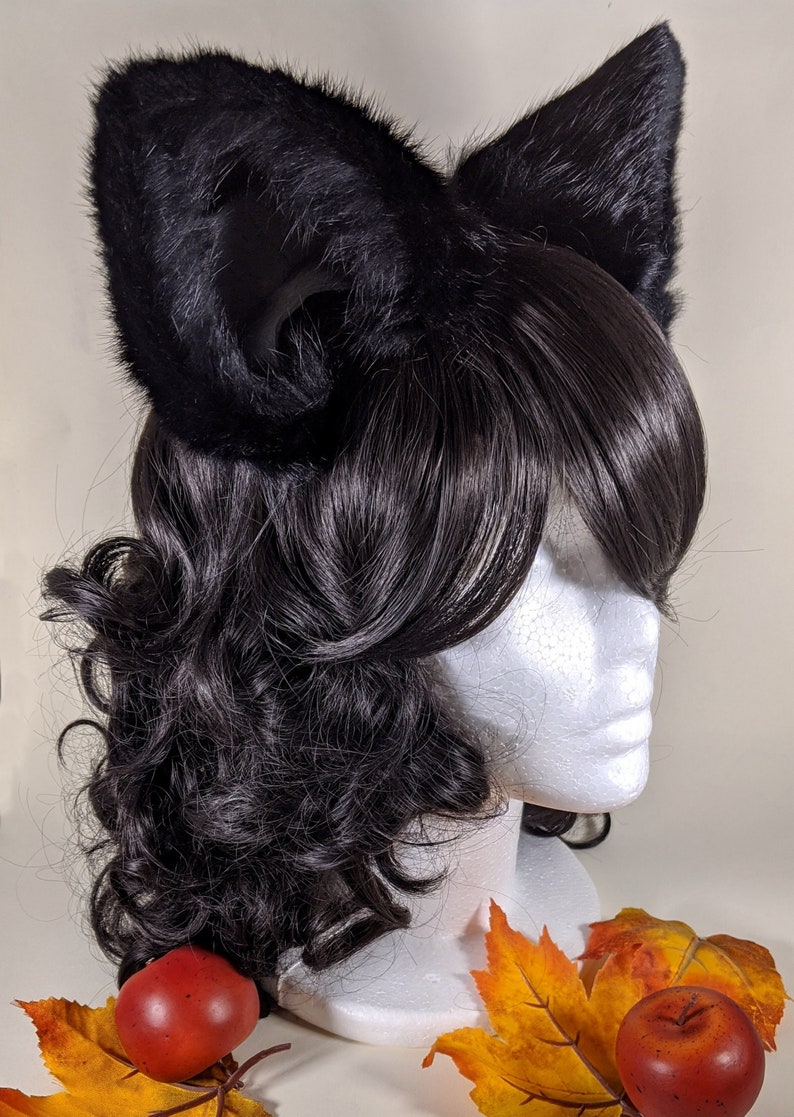 Huge Fluffy Black Cat Ears Leather/ Real Fur Cosplay Kitten Etsy