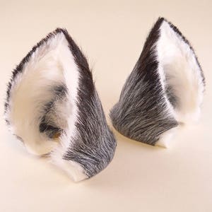Silver Gray Fox Ears Fur Leather Realistic Cosplay Pet Play Furry Goth LARP Fairy Headband